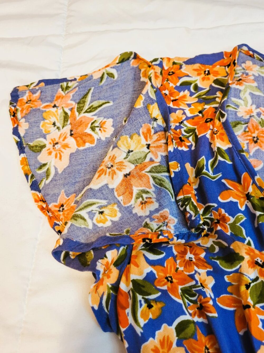 Patrons of Peace Maxi Sundress. Blue, Orange & white Floral. Size Small - Picture 13 of 16